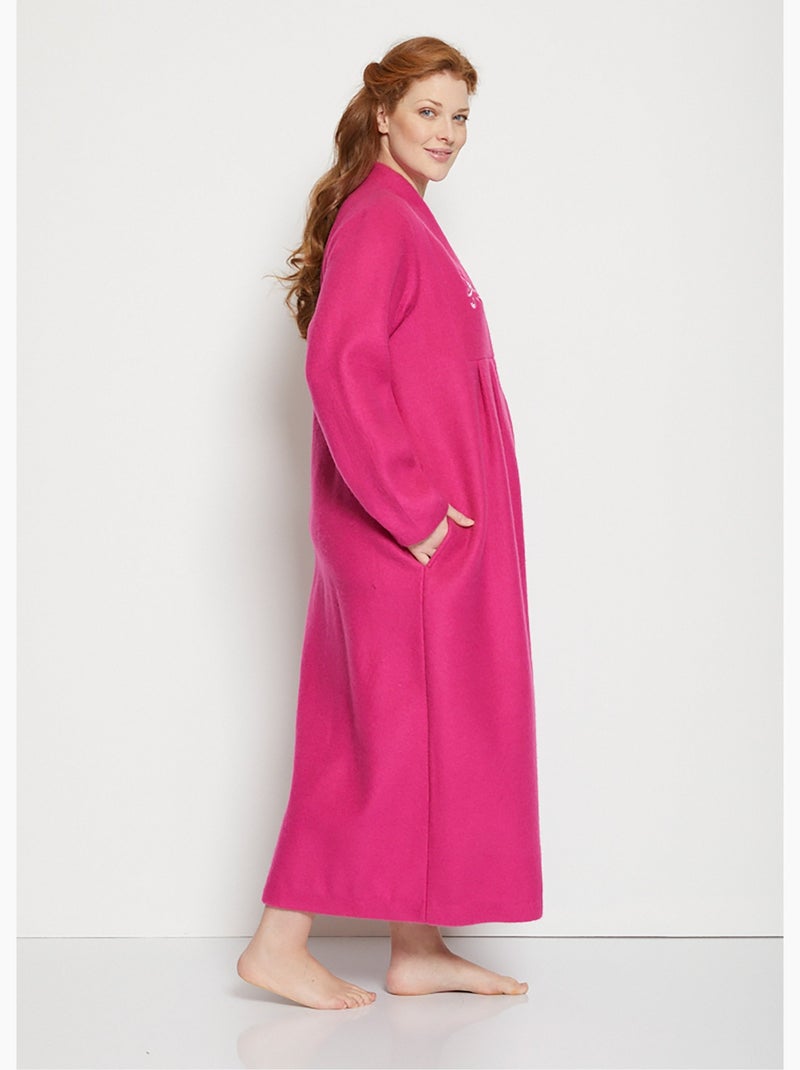 Robe de chambre zippée et brodée Rose fushia - Kiabi