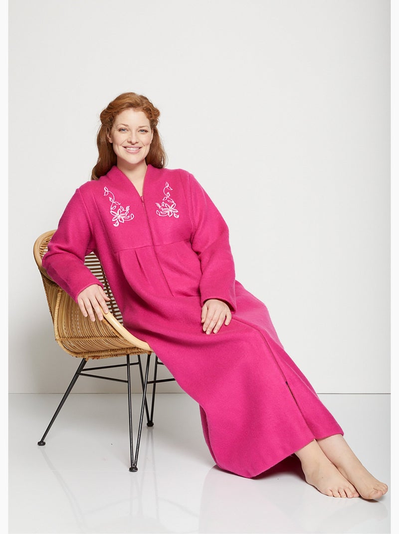 Robe de chambre zippée et brodée Rose fushia - Kiabi