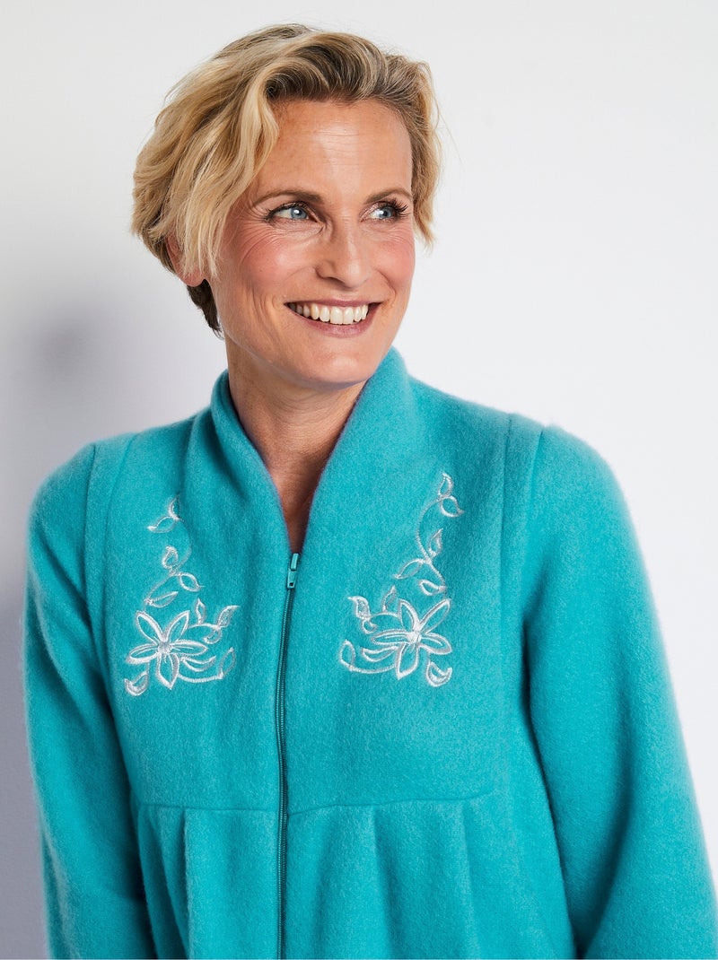 Robe de chambre zippée et brodée Vert - Kiabi