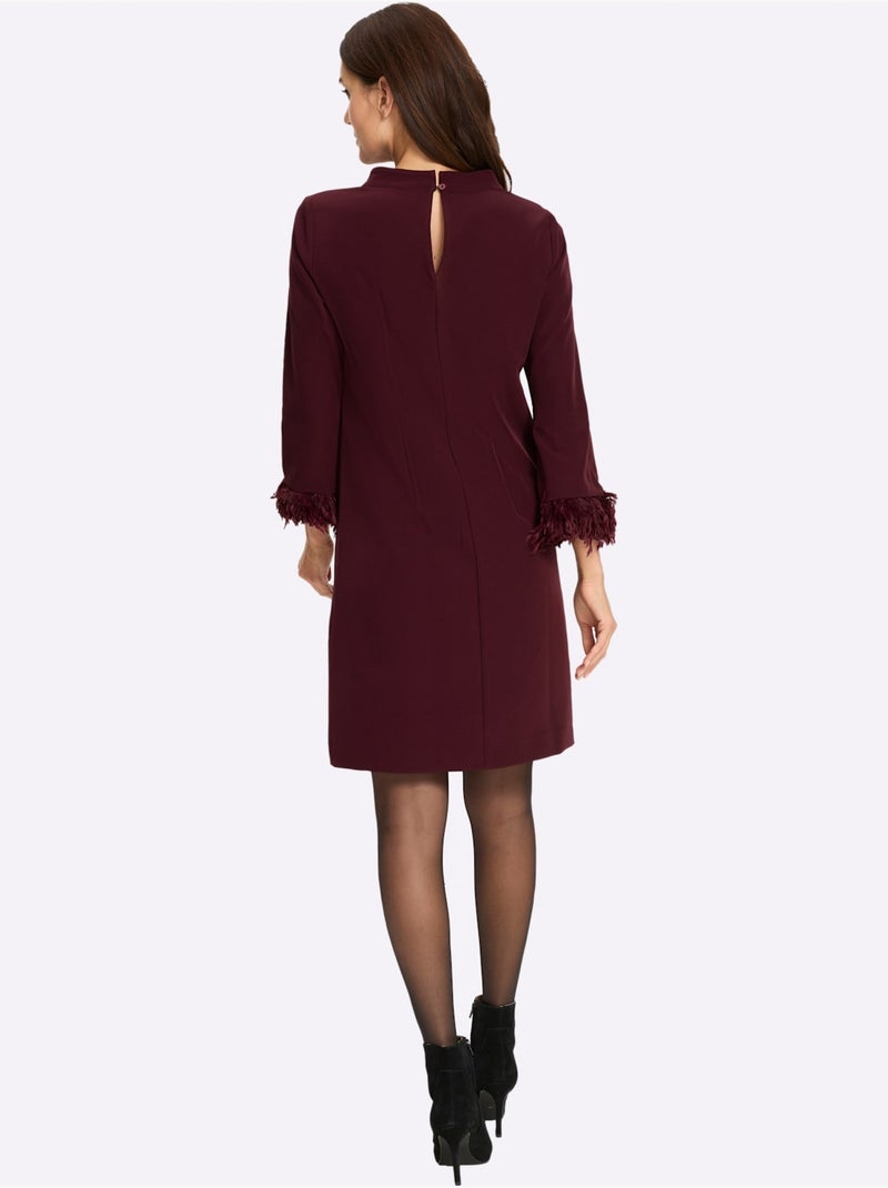 Robe De Cocktail Empiècement En Imitation Plumes Amovible - Taille Standard - Helline Noir Bordeaux - Kiabi