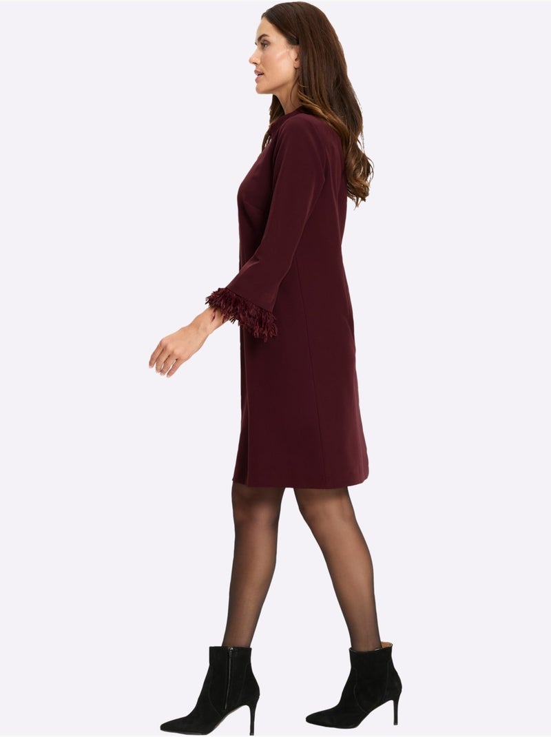 Robe De Cocktail Empiècement En Imitation Plumes Amovible - Taille Standard - Helline Noir Bordeaux - Kiabi