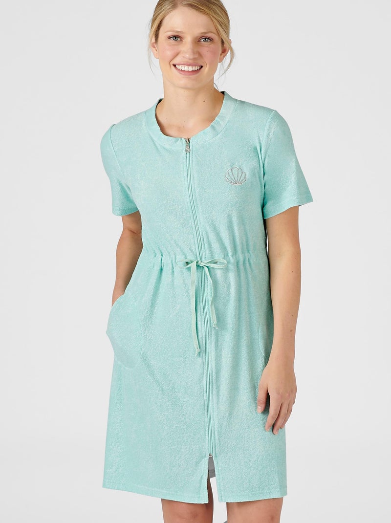 Robe de détente zippée en éponge - Damart Bleu clair - Kiabi