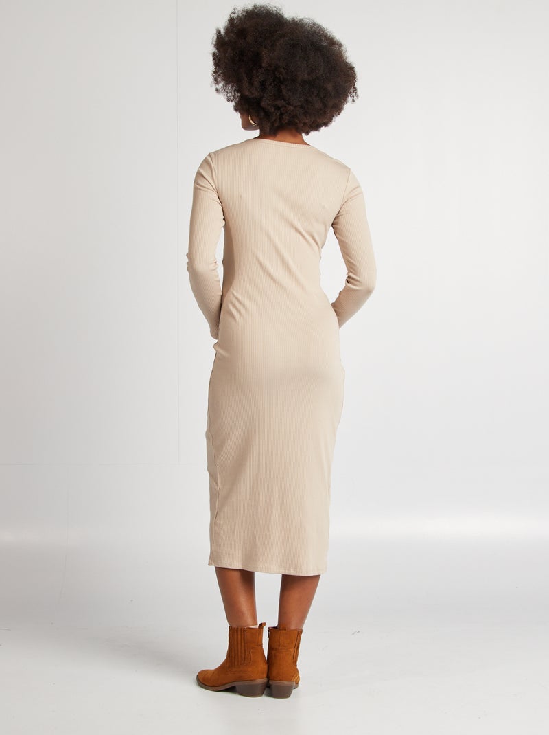 Robe de grossesse côtelée beige - Kiabi