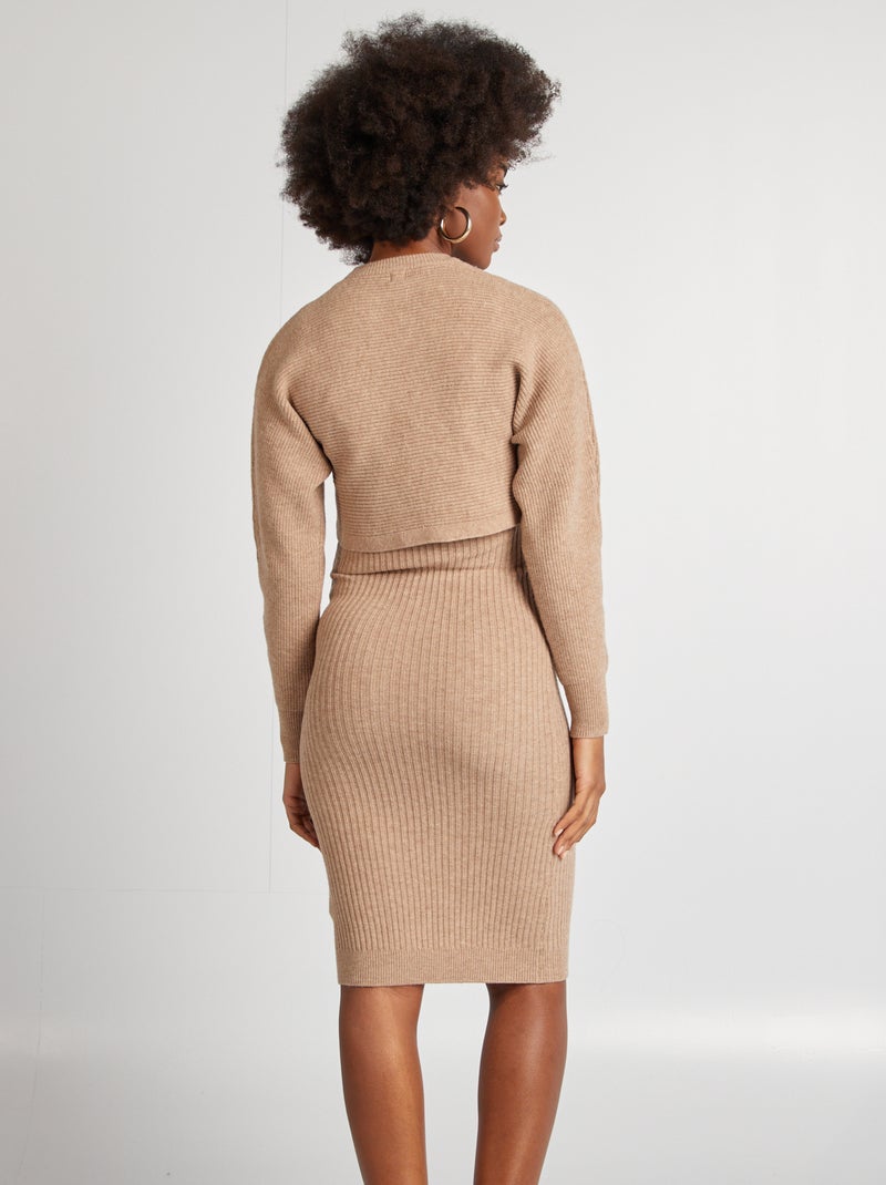 Robe de grossesse côtelée Beige - Kiabi