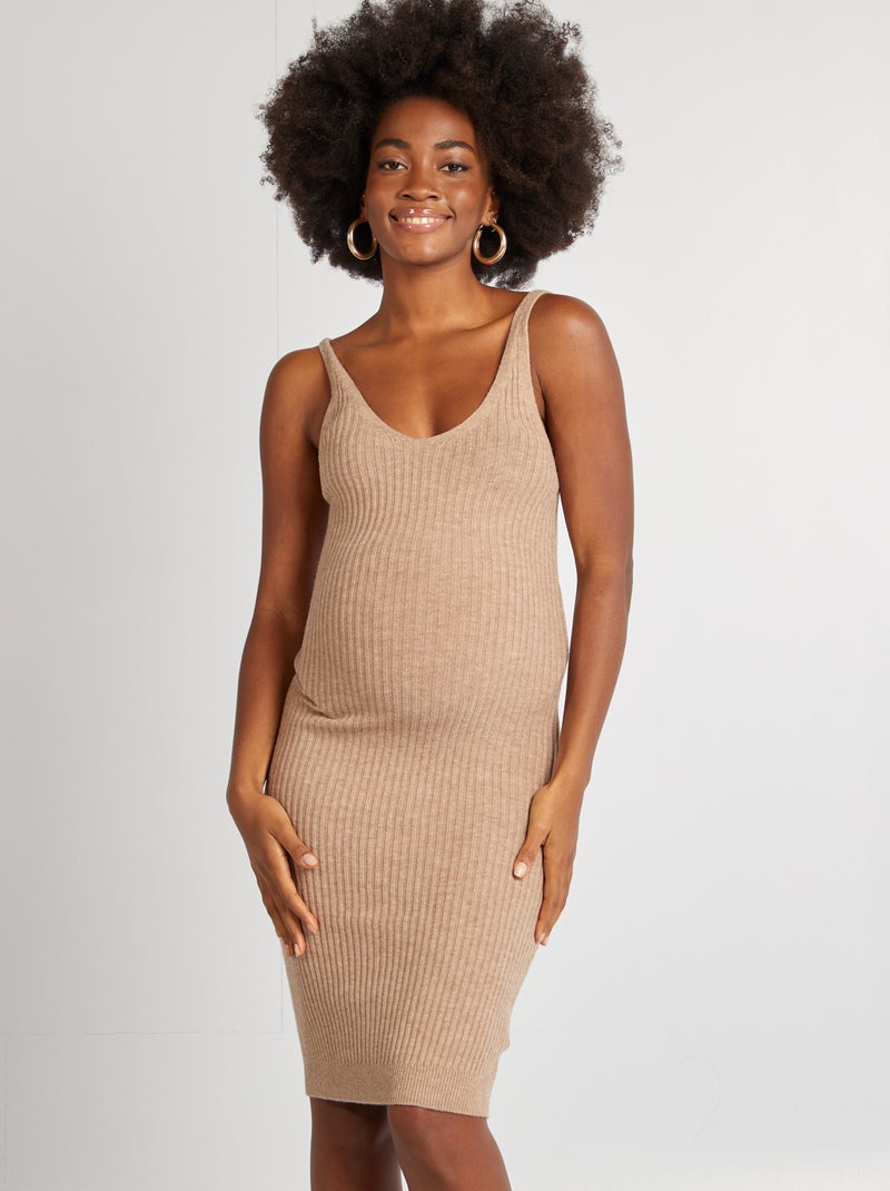 Robe de grossesse côtelée Beige - Kiabi