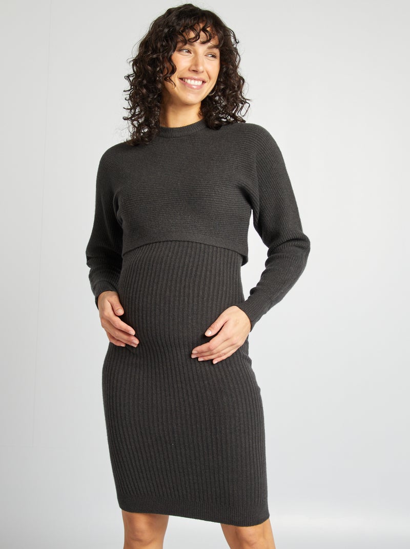 Robe de grossesse côtelée Noir - Kiabi