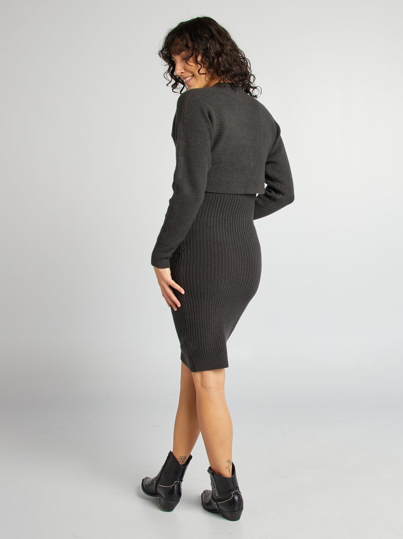 Robe de grossesse côtelée Noir - Kiabi