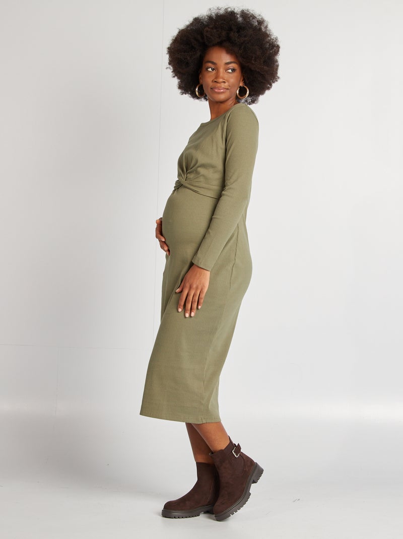 Robe de grossesse côtelée Vert - Kiabi