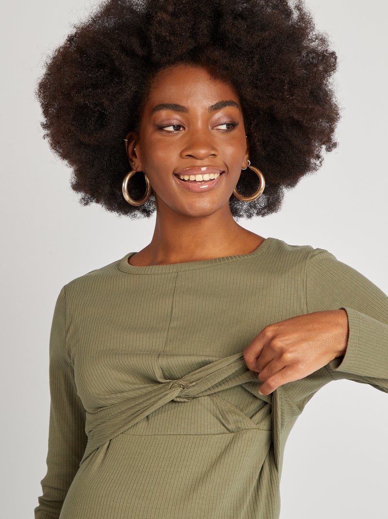 Robe de grossesse côtelée Vert - Kiabi