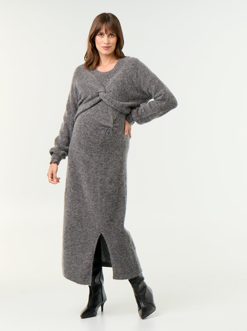 Robe de maternité en laine mélangée Gris - Kiabi