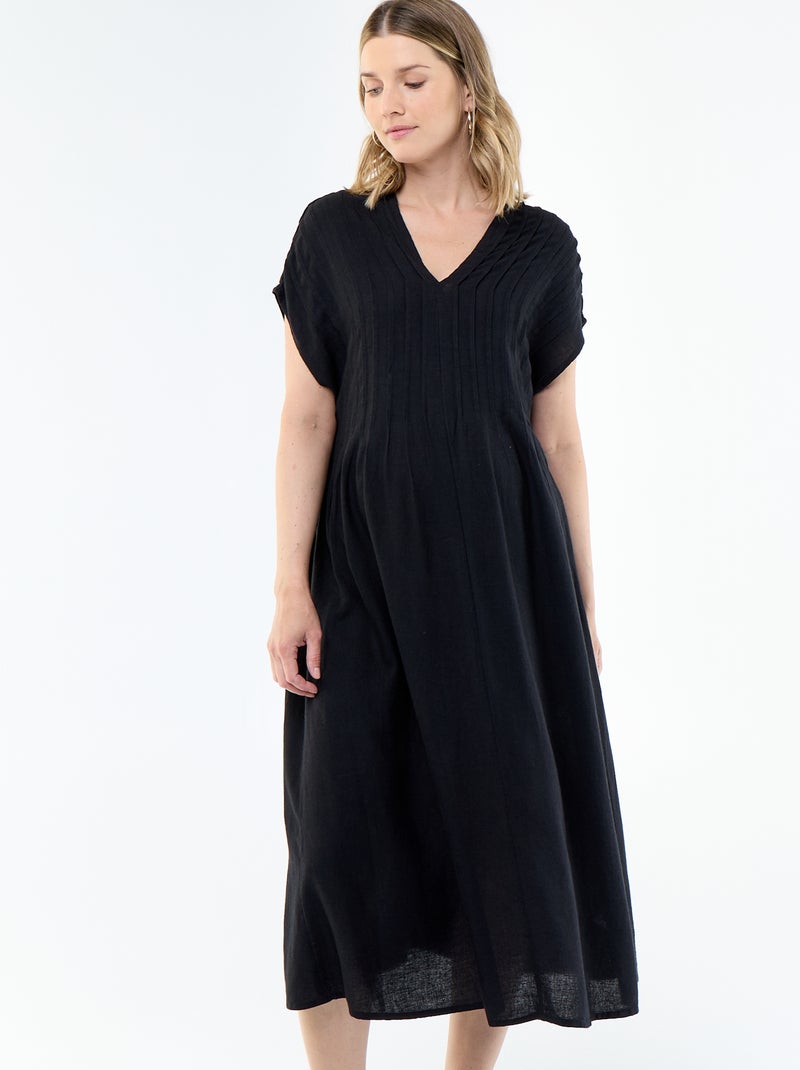 Robe de maternité en lin mélangé Noir - Kiabi