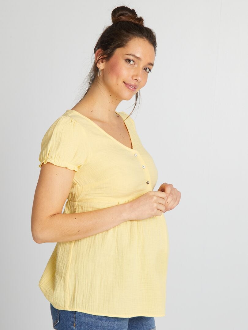 Robe de maternité façon chemisier en gaze de coton Jaune - Kiabi