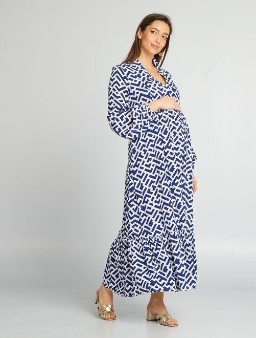 Robe de maternité longue à volants - Kiabi