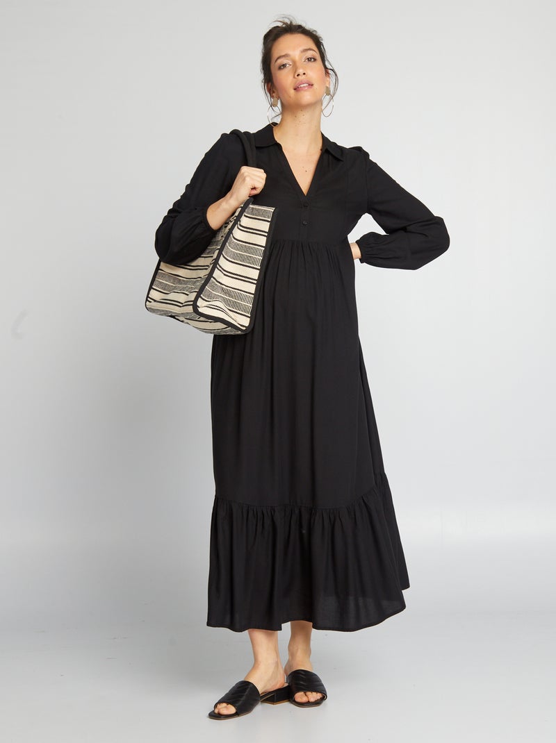 Robe de maternité longue à volants noir - Kiabi