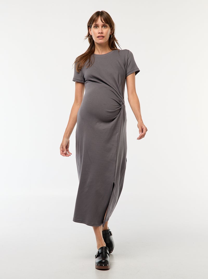 Robe de maternité longue moulante Gris - Kiabi