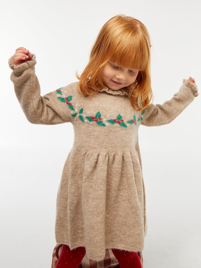 Robe de Noël avec collerette Beige - Kiabi