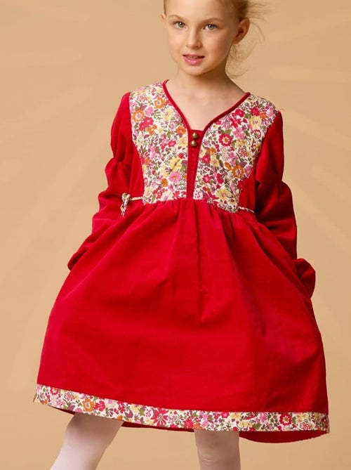 Robe de Noël Fille  Velours Rouge Fleuri Liberty  MARGOT - La Faute à Voltaire - Kiabi