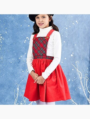 Robe de Noël Fille Velours Tartan Rouge CHRISTMAS - La Faute à Voltaire