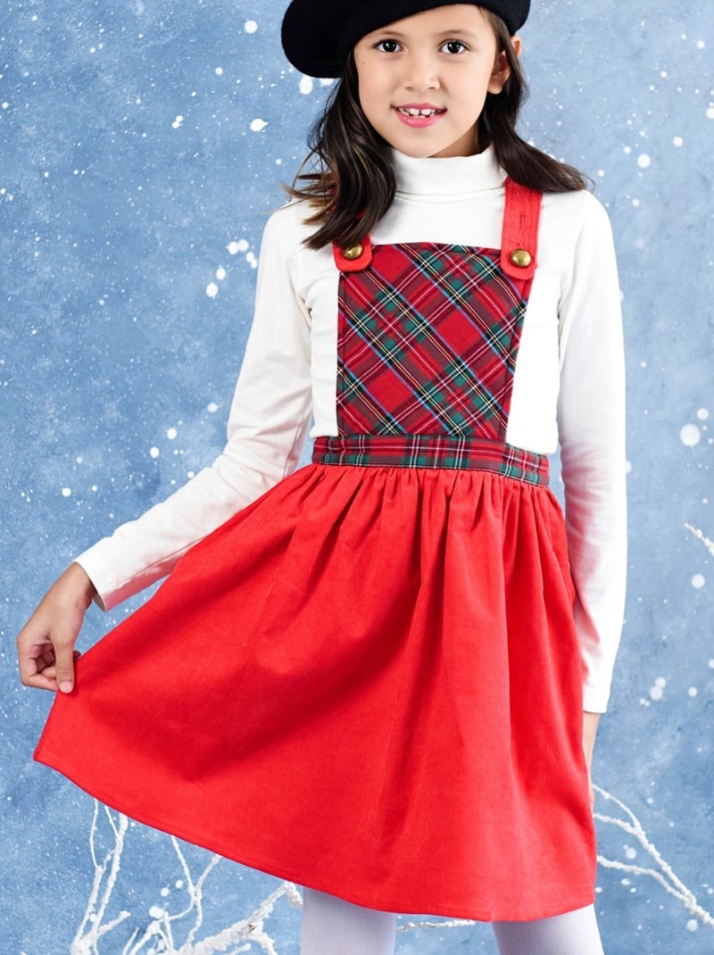 Robe de Noël Fille  Velours Tartan Rouge  CHRISTMAS - La Faute à Voltaire Rouge - Kiabi