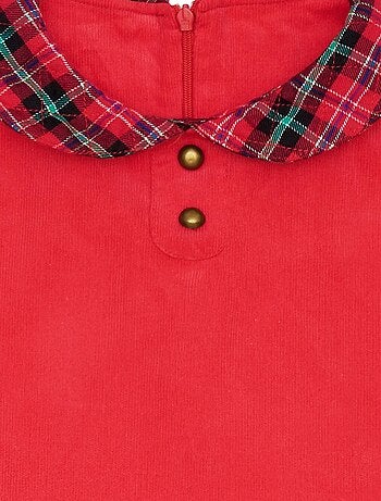 Robe de Noël Velours Col Claudine en Tartan HEPBURN - La Faute à Voltaire