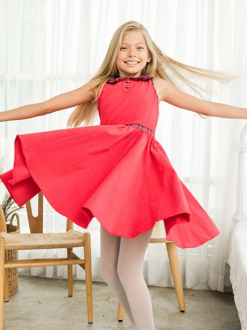 Robe de Noël   Velours  Col Claudine en Tartan  HEPBURN - La Faute à Voltaire Rouge - Kiabi