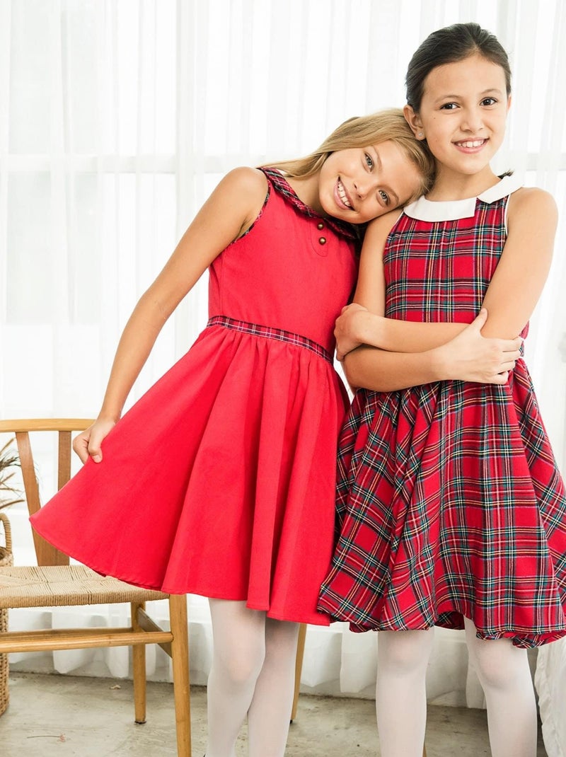 Robe de Noël   Velours  Col Claudine en Tartan  HEPBURN - La Faute à Voltaire Rouge - Kiabi