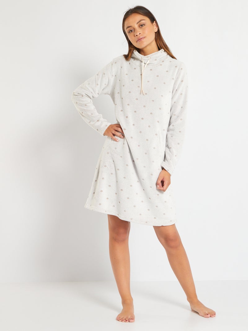 Robe de nuit en polaire motif pois Beige grisé - Kiabi