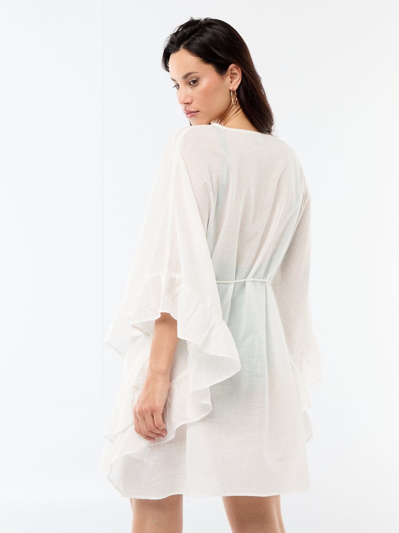 Robe de plage  avec emmanchures volantées Blanc - Kiabi