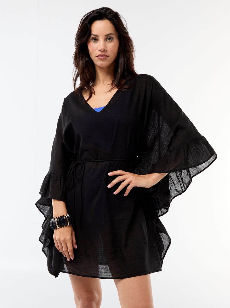 Robe de plage  avec emmanchures volantées Noir - Kiabi