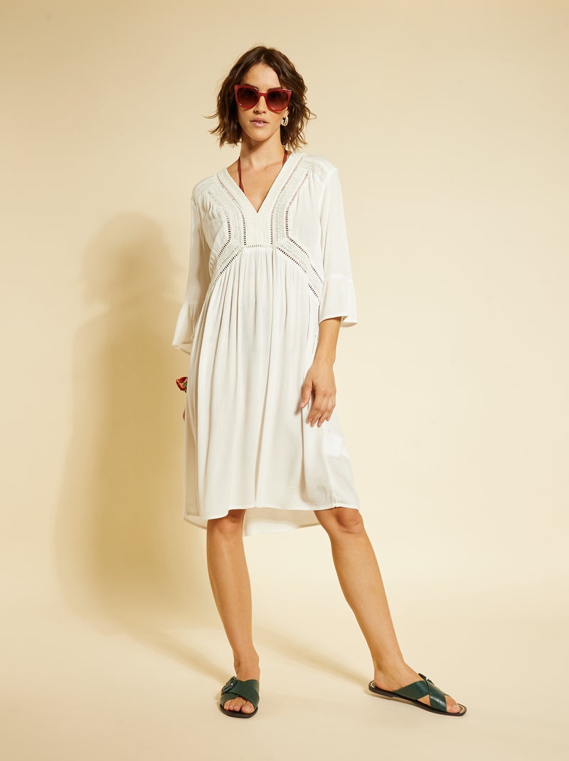 Robe de plage avec macramé blanc - Kiabi