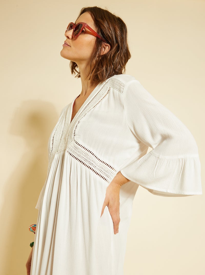 Robe de plage avec macramé blanc - Kiabi