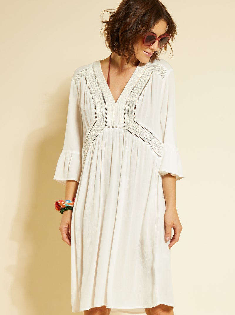 Robe de plage avec macramé blanc - Kiabi