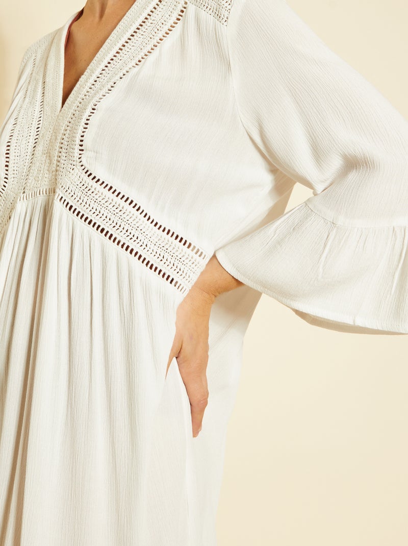 Robe de plage avec macramé blanc - Kiabi