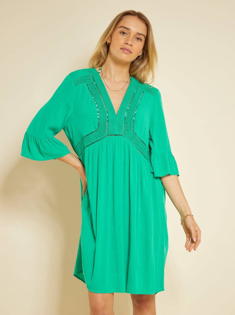 Robe de plage avec macramé Vert - Kiabi
