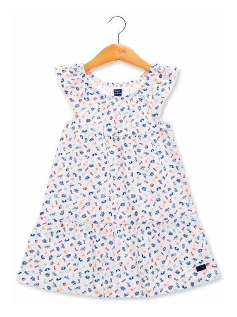 Robe de plage blanche imprimé à manches volants Fille Multicolore - Kiabi