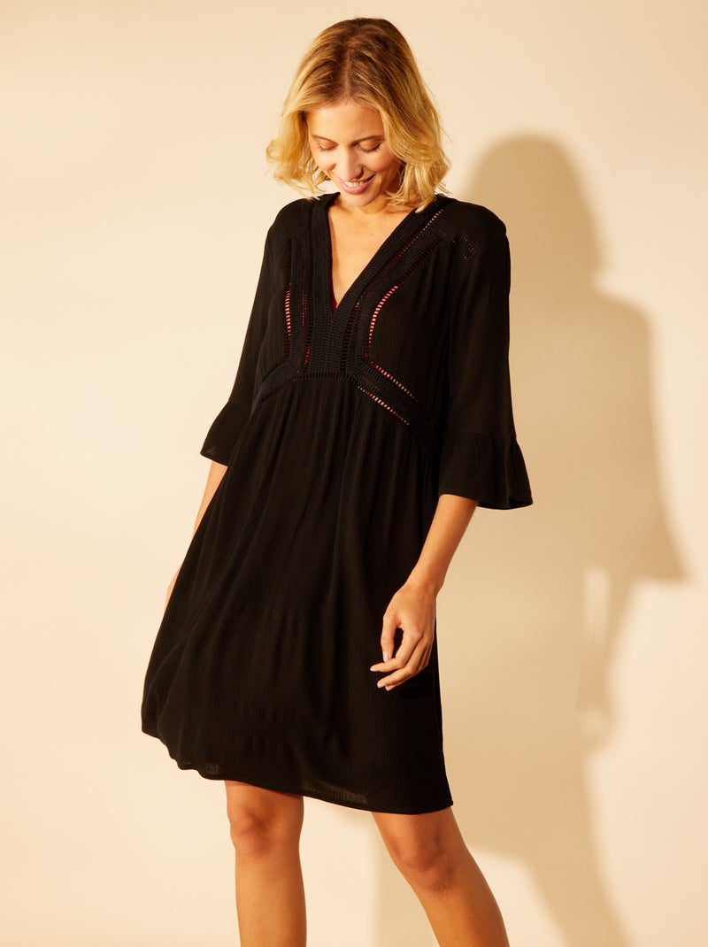 Robe de plage bords macramé noir - Kiabi