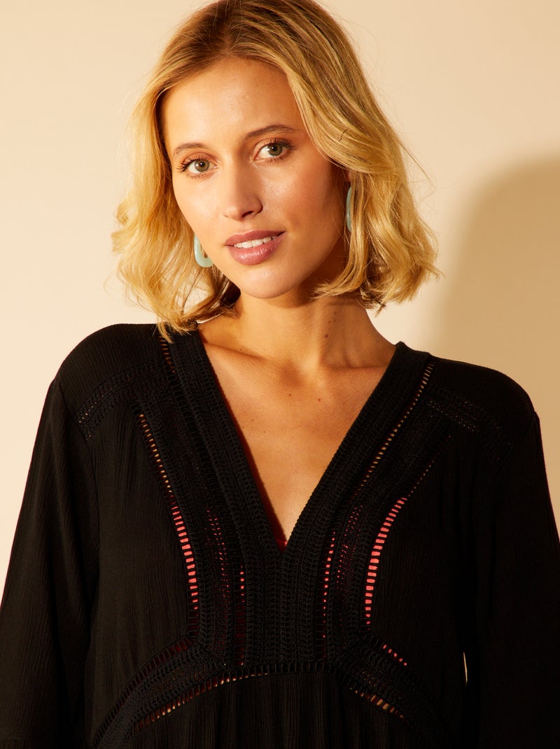 Robe de plage bords macramé noir - Kiabi