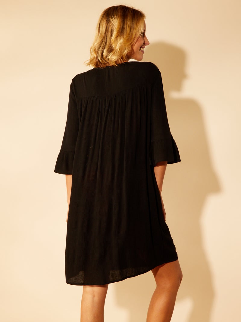Robe de plage bords macramé noir - Kiabi