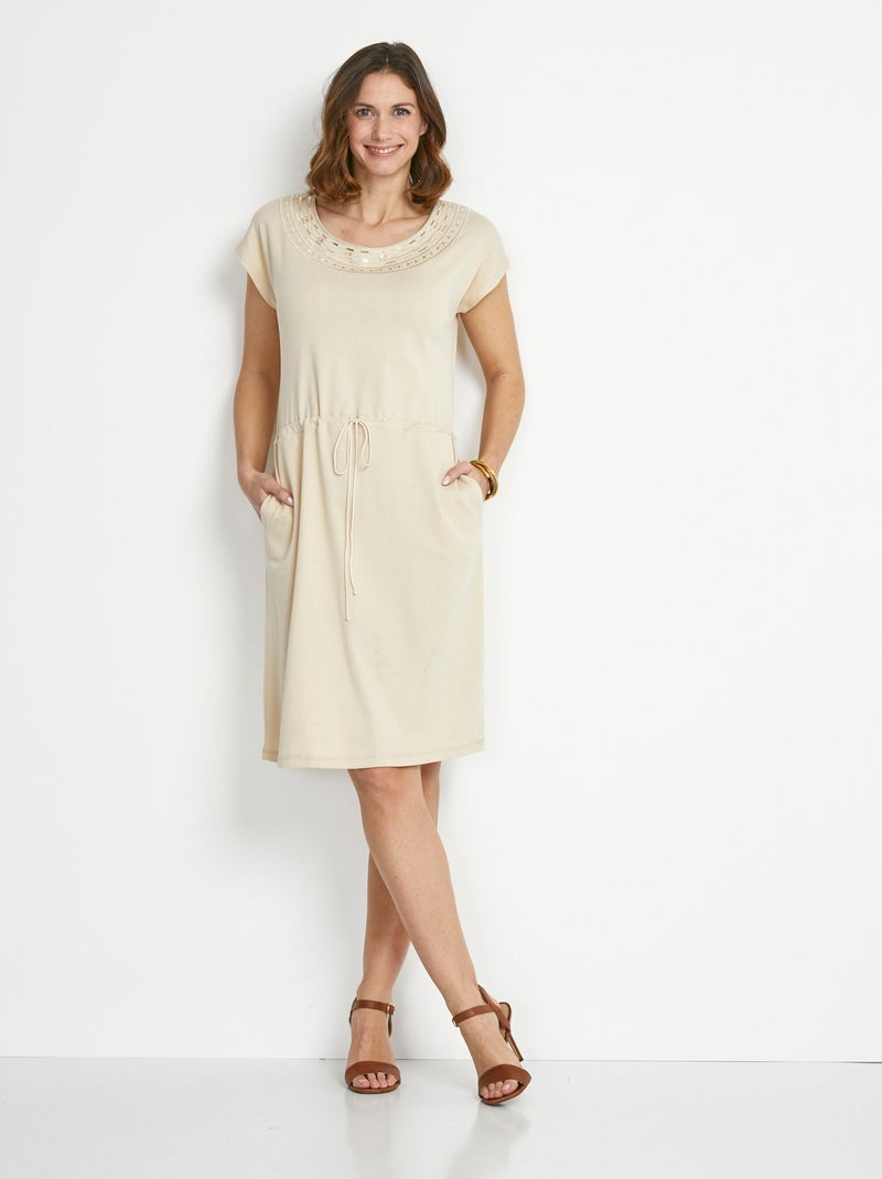 Robe de plage courte manches kimono Beige sable - Kiabi