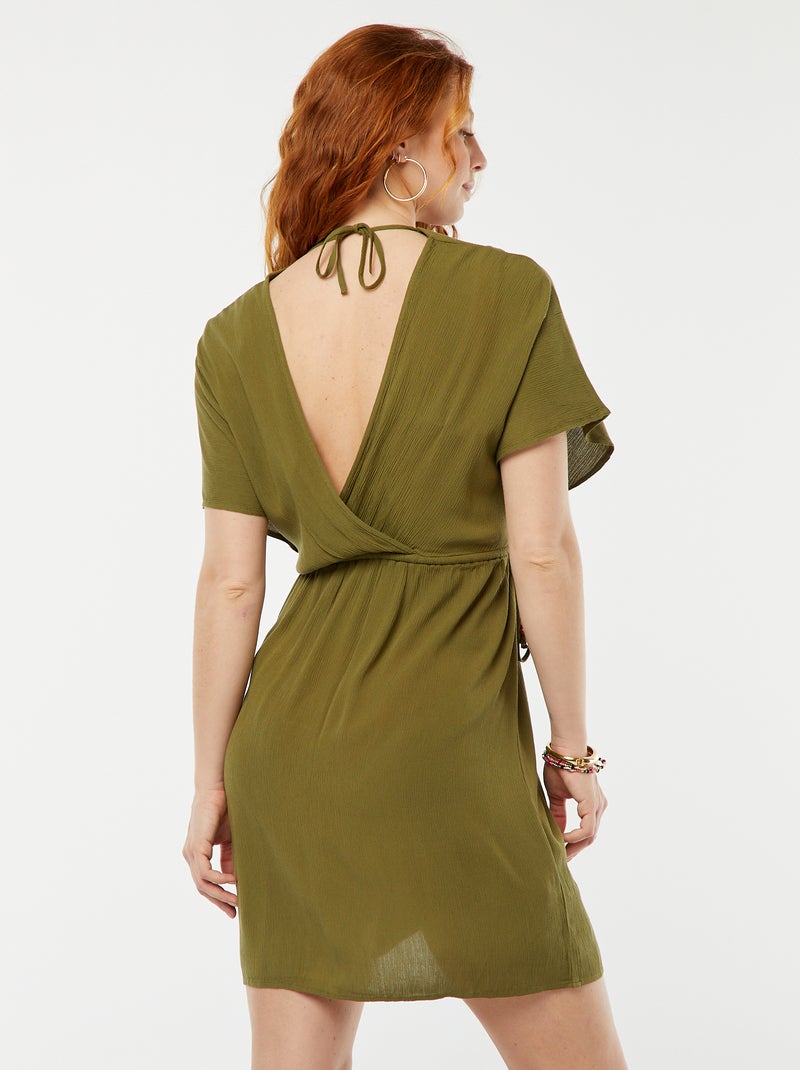 Robe de plage en maille crêpe avec encolure cache-coeur Kaki - Kiabi