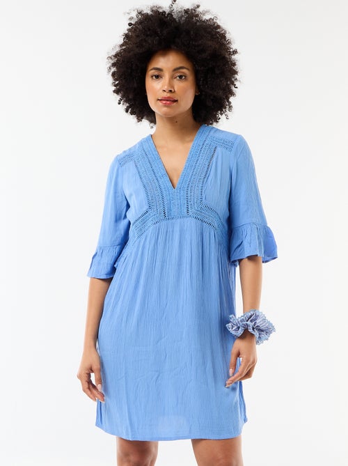 Robe de plage en maille crêpe et macramé - Kiabi