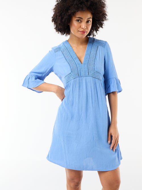 Robe de plage en maille crêpe et macramé - Kiabi