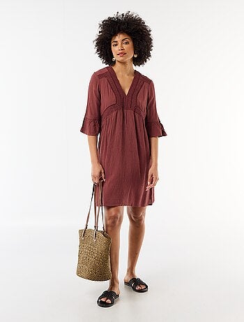 Robe de plage en maille crêpe et macramé