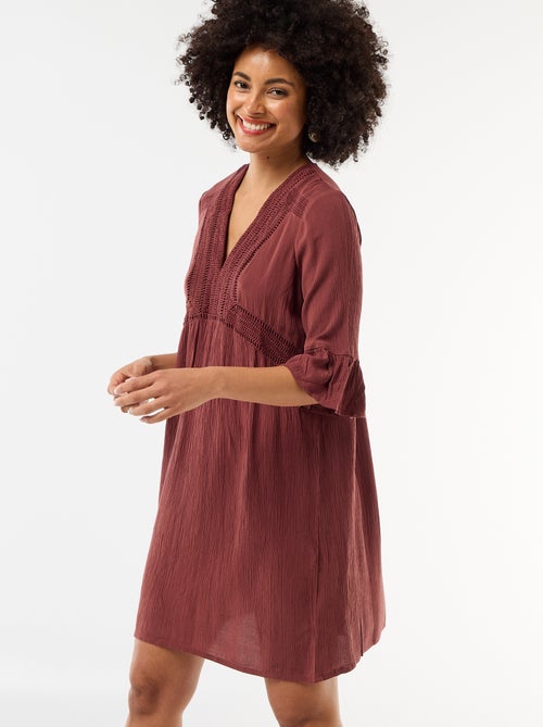 Robe de plage en maille crêpe et macramé - Kiabi