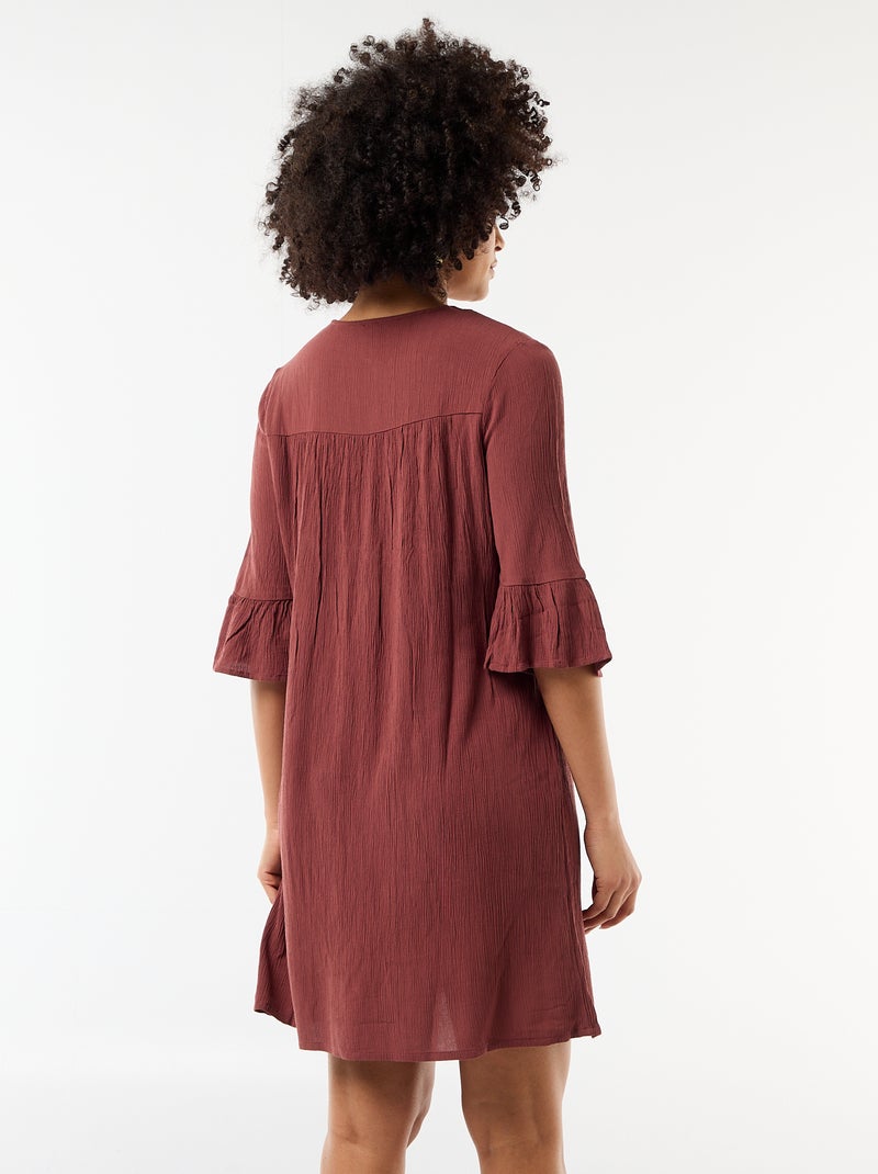 Robe de plage en maille crêpe et macramé Marron - Kiabi