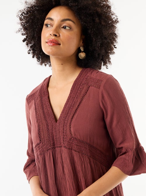 Robe de plage en maille crêpe et macramé - Kiabi