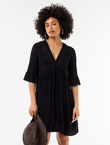 Robe de plage en maille crêpe et macramé