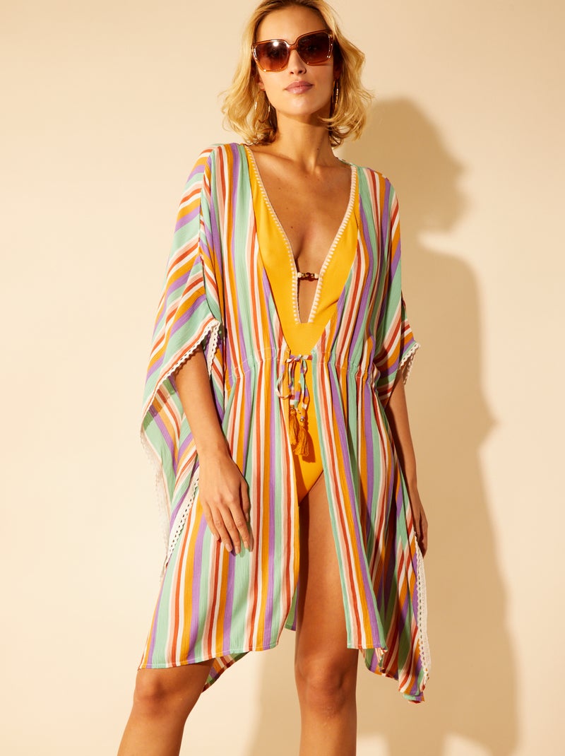 Esprit Robe De Plage Robe De Plage Esprit Kimono Rayé Multicolore