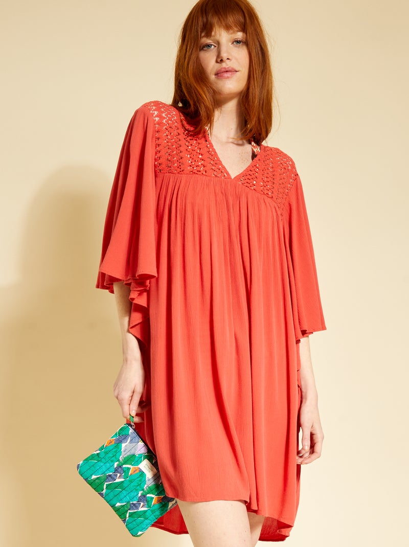 Robe de plage fluide Rouge corail - Kiabi