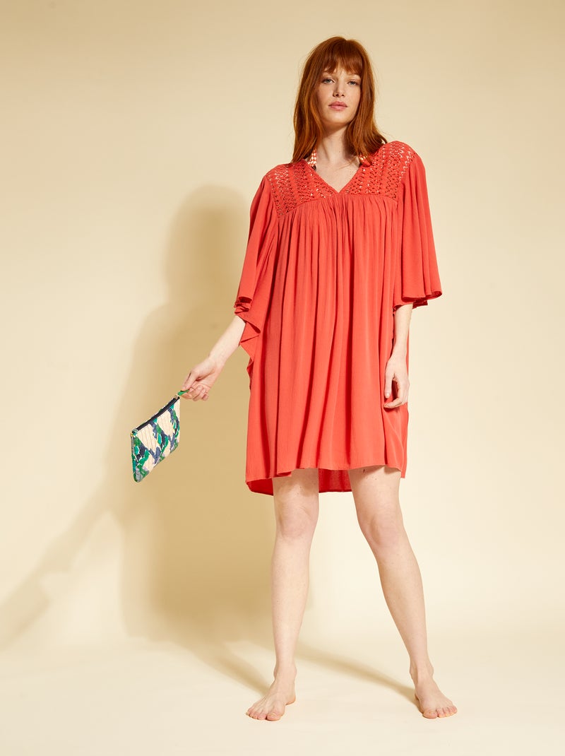 Robe de plage fluide Rouge corail - Kiabi